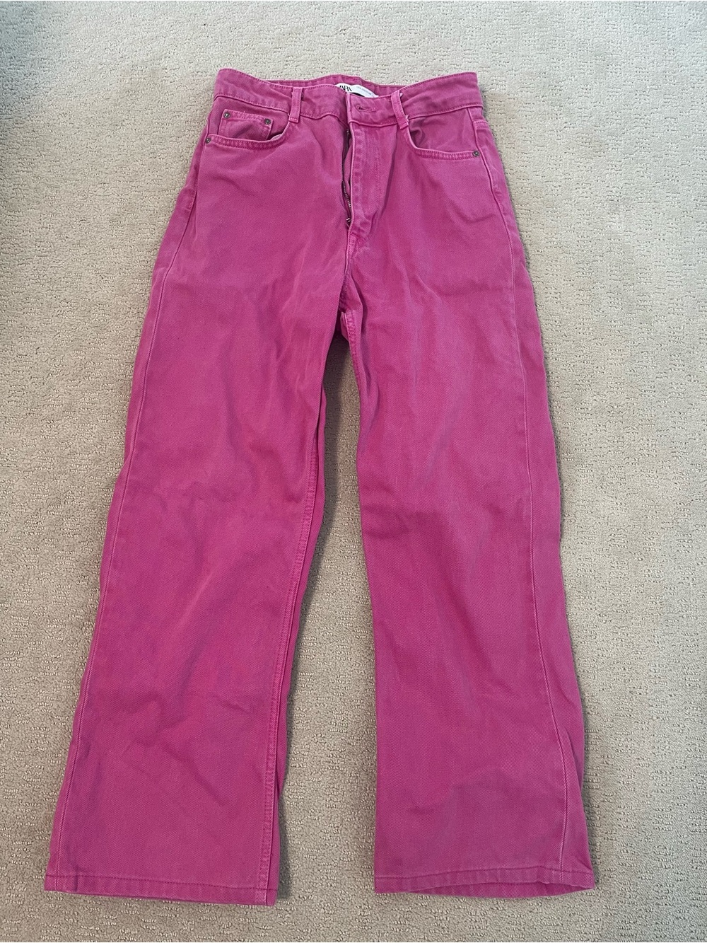 Zara Women's Pink Straight-Leg Jeans